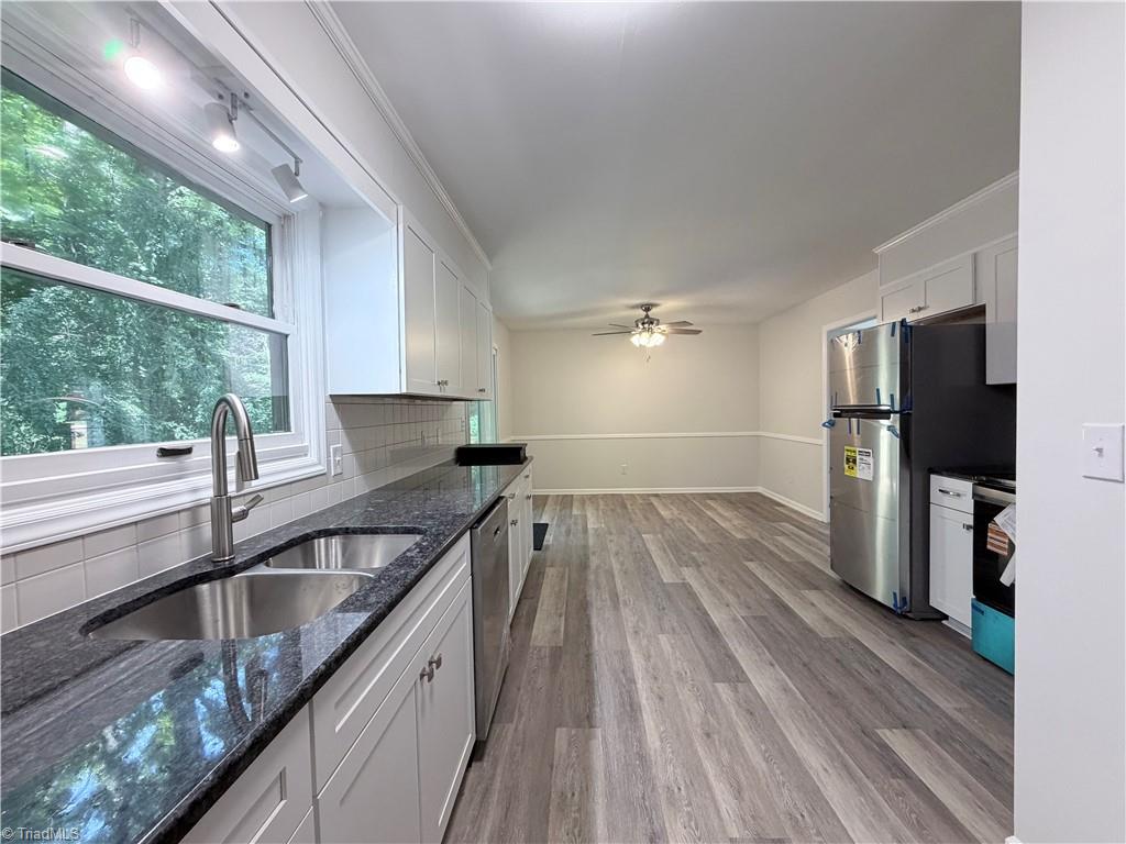 Updated kitchen and open dining area